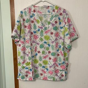 UA Scrubs Colorful Insect Print Scrub Top PTP 25”